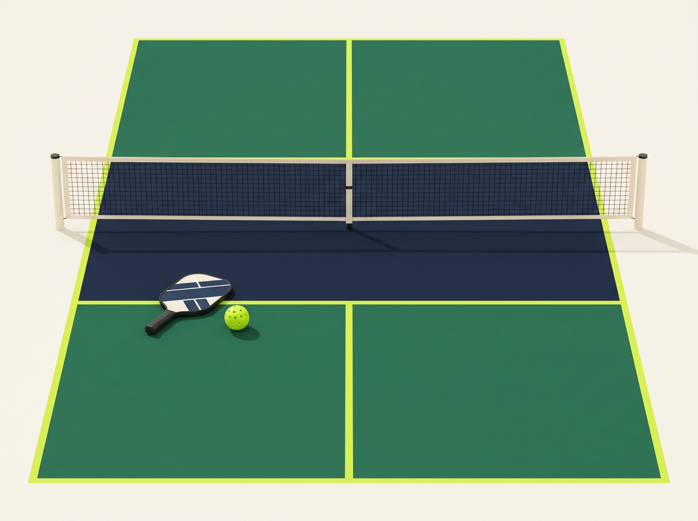 A coaching chalkboard with a hand-drawn pickleball court diagram, a yellow arrow tracing a diagonal serve, and a chalky highlight on the non-volley zone.