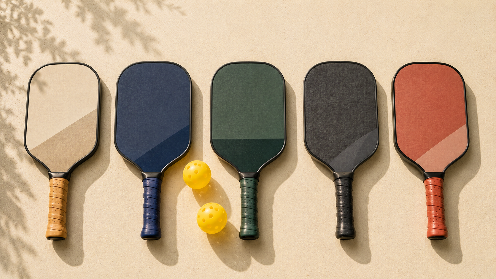 Lineup of pickleball paddles ranked side by side