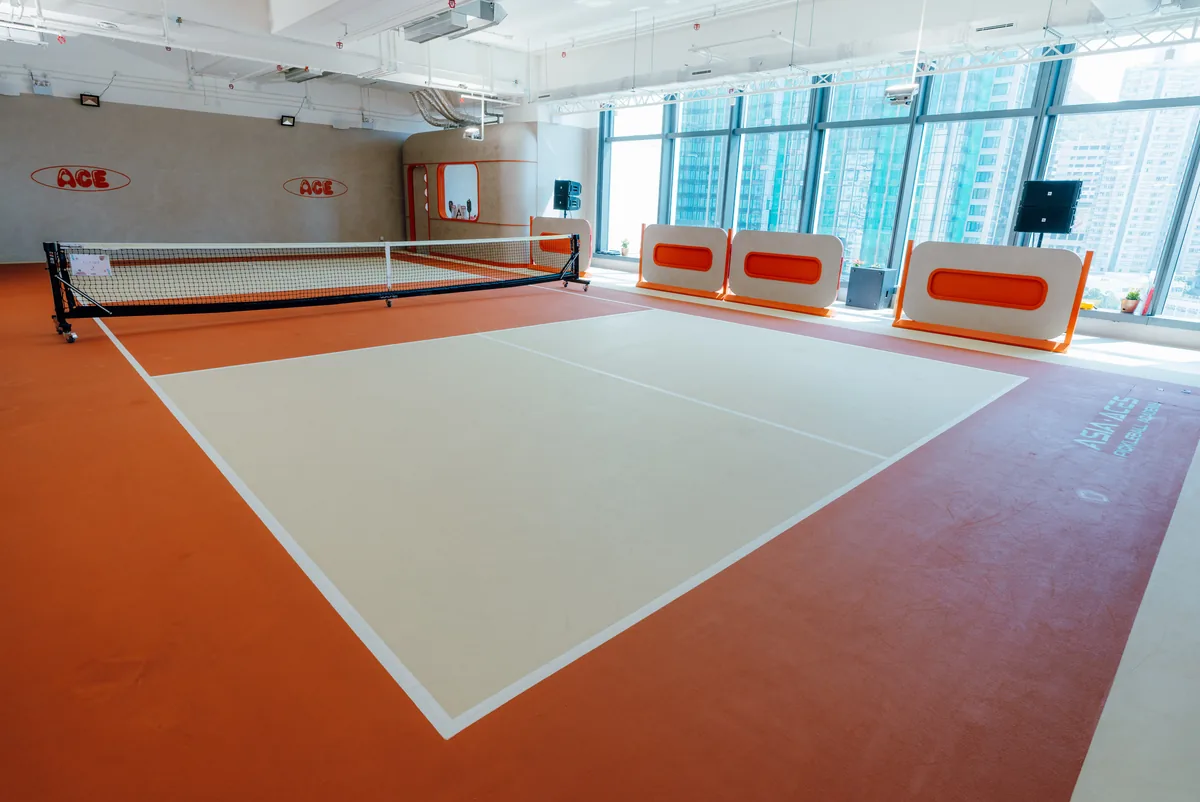 Asia Aces court set up with training targets for a coaching session